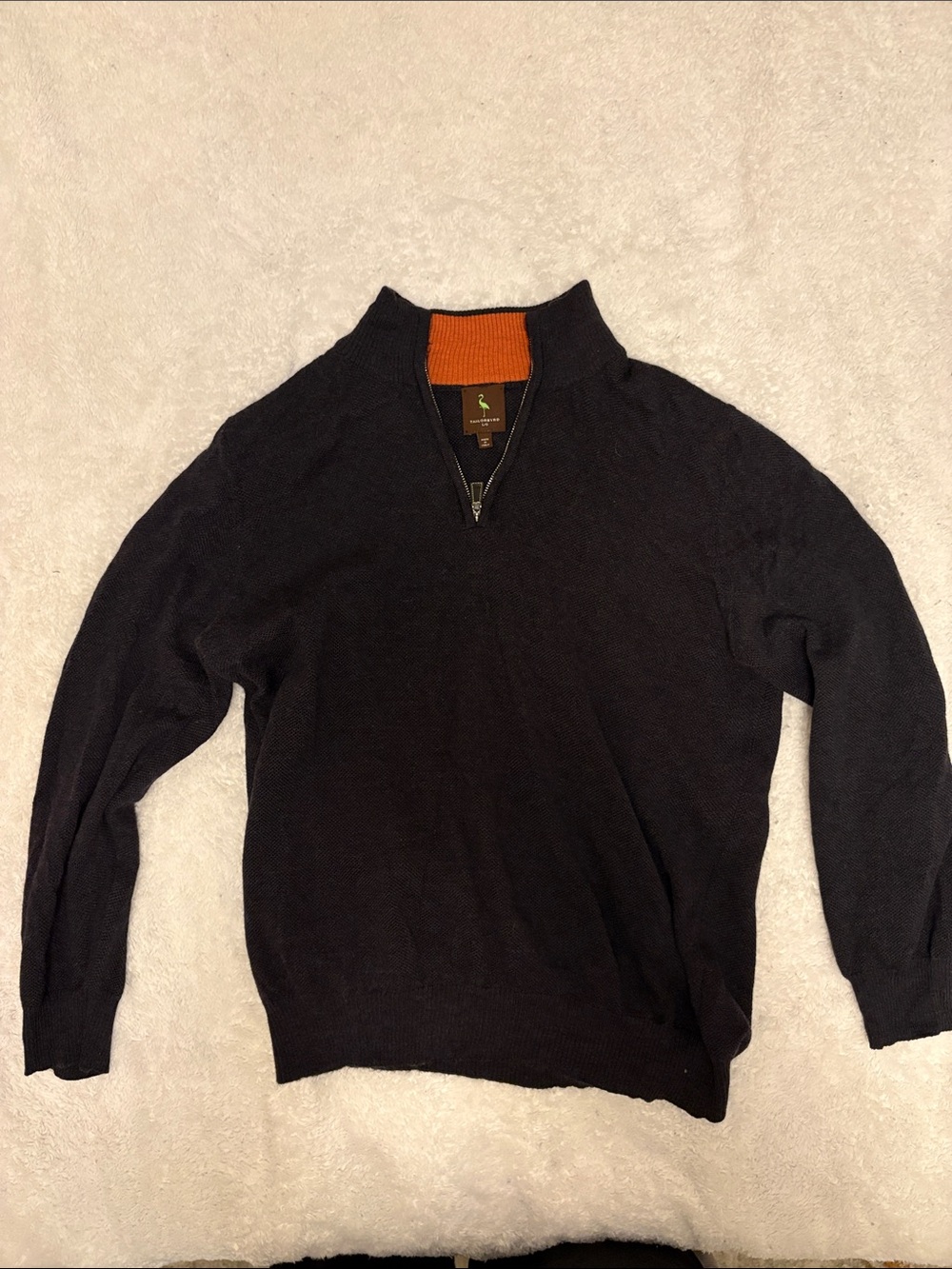 Tailorbyrd Black Quarter-Zip Sweater with Orange Inner Collar